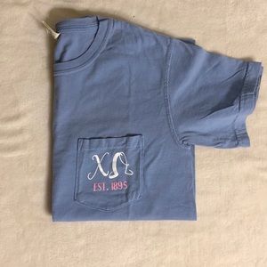 NWOT Chi Omega Eleusinia comfort colors tee.